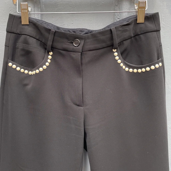Moschino Black Slim Pants with Pearl Embellished Details, size 6 - Picture 6 of 13